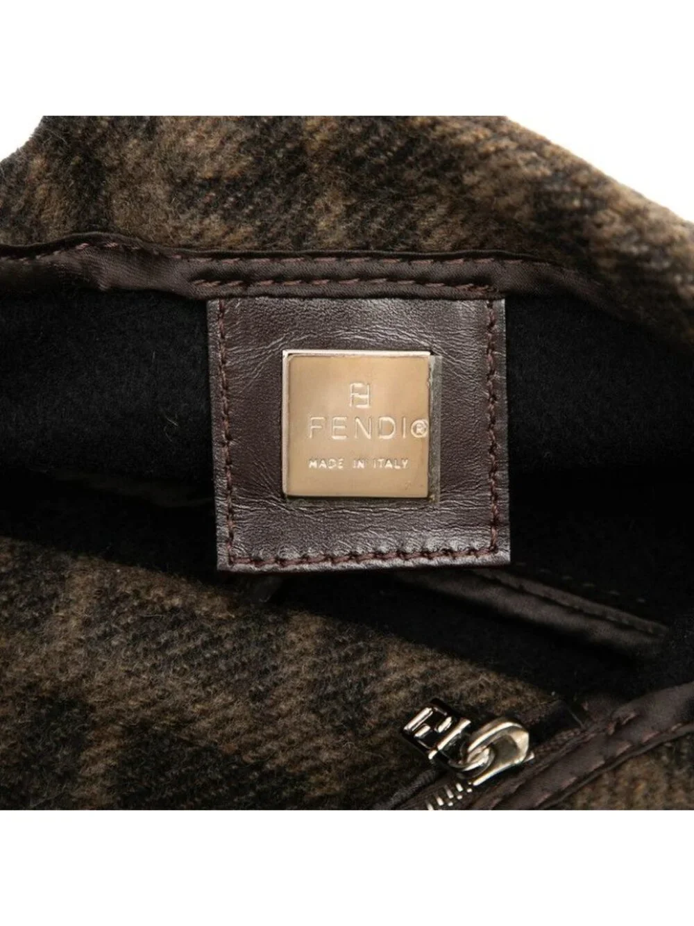 Fendi Zucca Mamma Bucket Handbag Brown Wool Leather